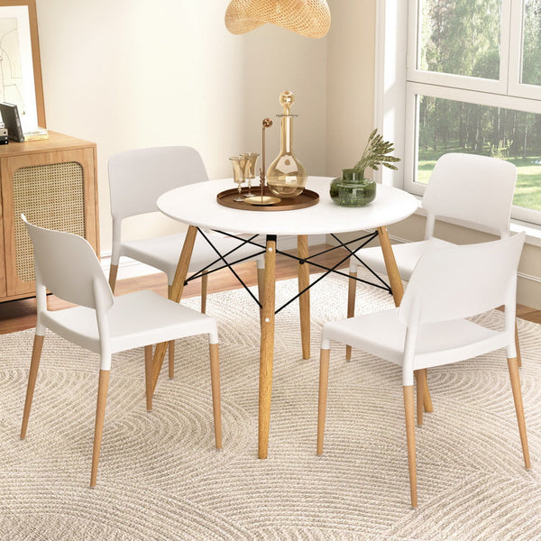 1 Artiss Dining Table and 4 Chairs Set Round White Artiss