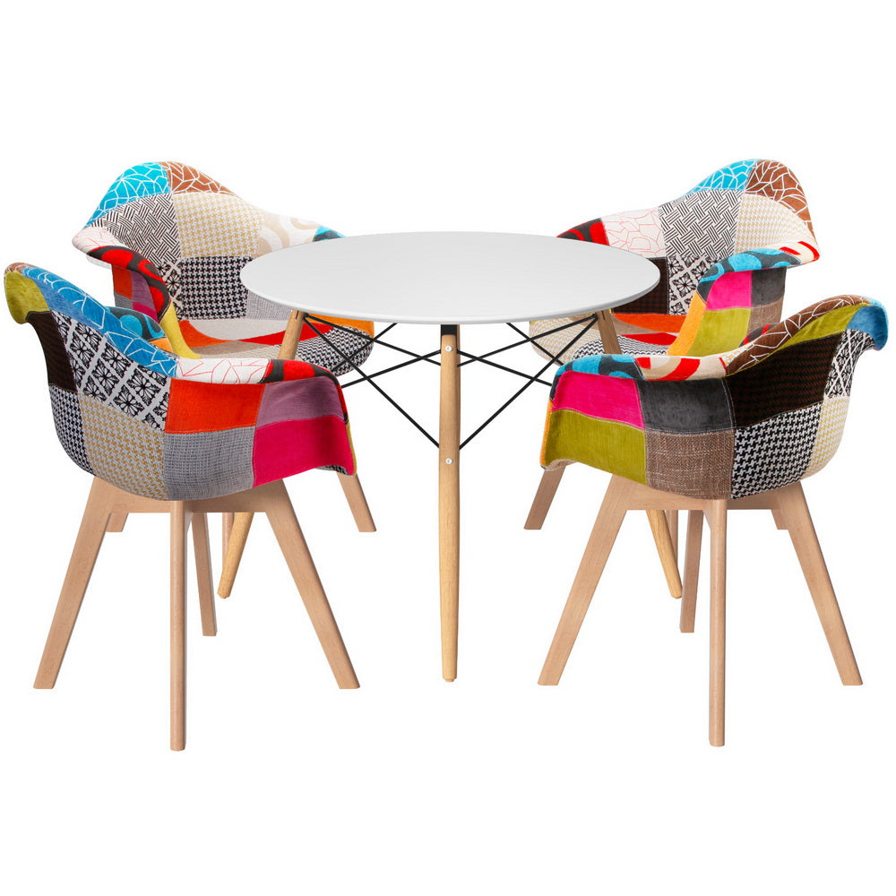 1 Artiss Dining Table and 4 Chairs Set DSW White Artiss