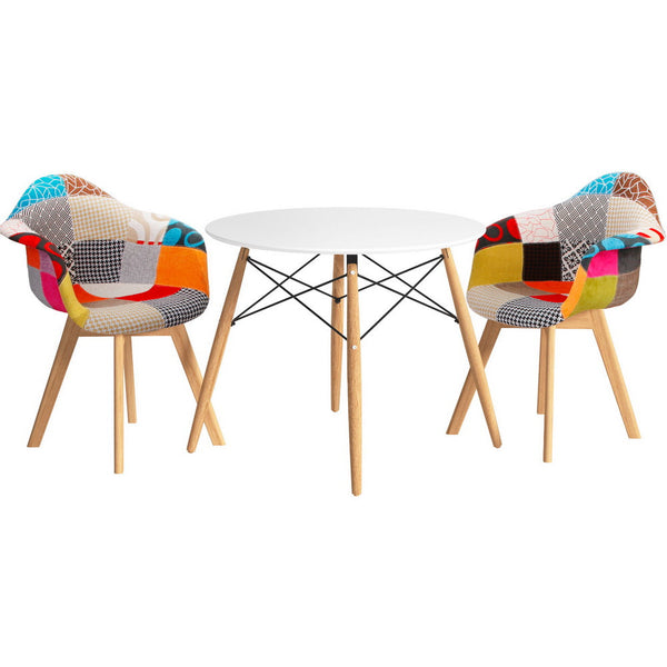 1 Artiss Dining Table and 2 Chairs Set DSW 90cm Artiss