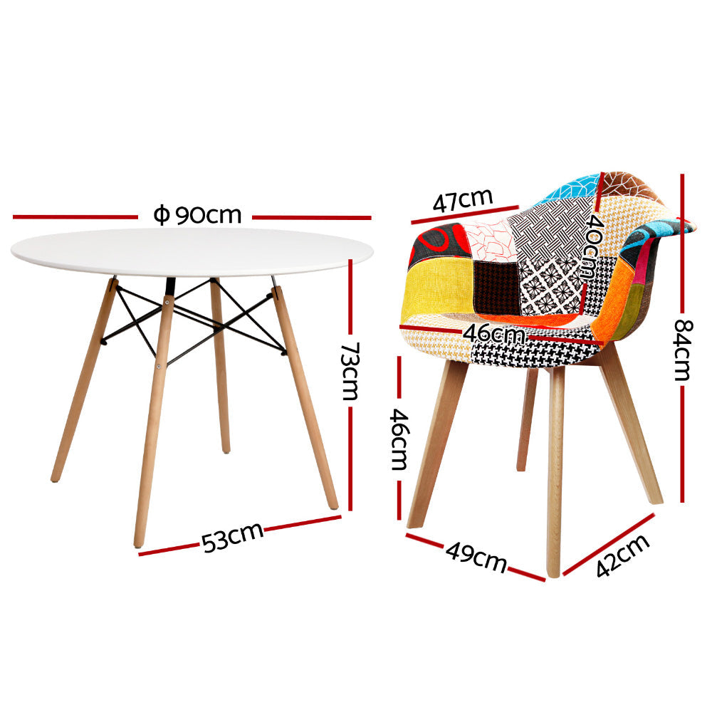 1 Artiss Dining Table and 2 Chairs Set DSW 90cm Artiss