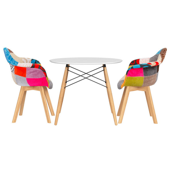 1 Artiss Dining Table and 2 Chairs Set DSW 90cm Artiss