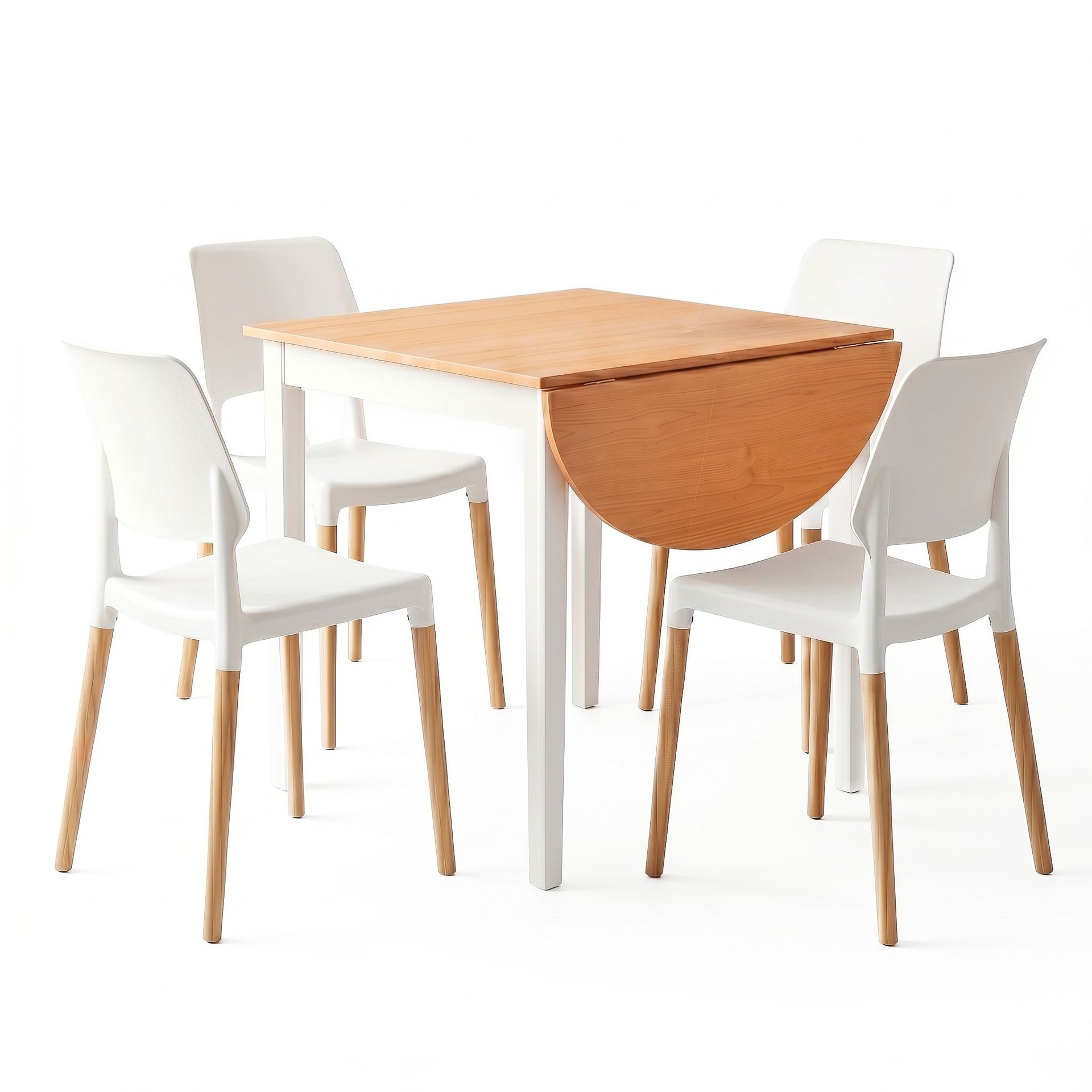 Artiss Dining Table and Chairs Set 5PCS, 75-110cm Drop-Leaf Table, with 4 Dining Chairs White Wooden, 4 Seater Dining Table Set for Kitchen, Apartment, Café Awezingly