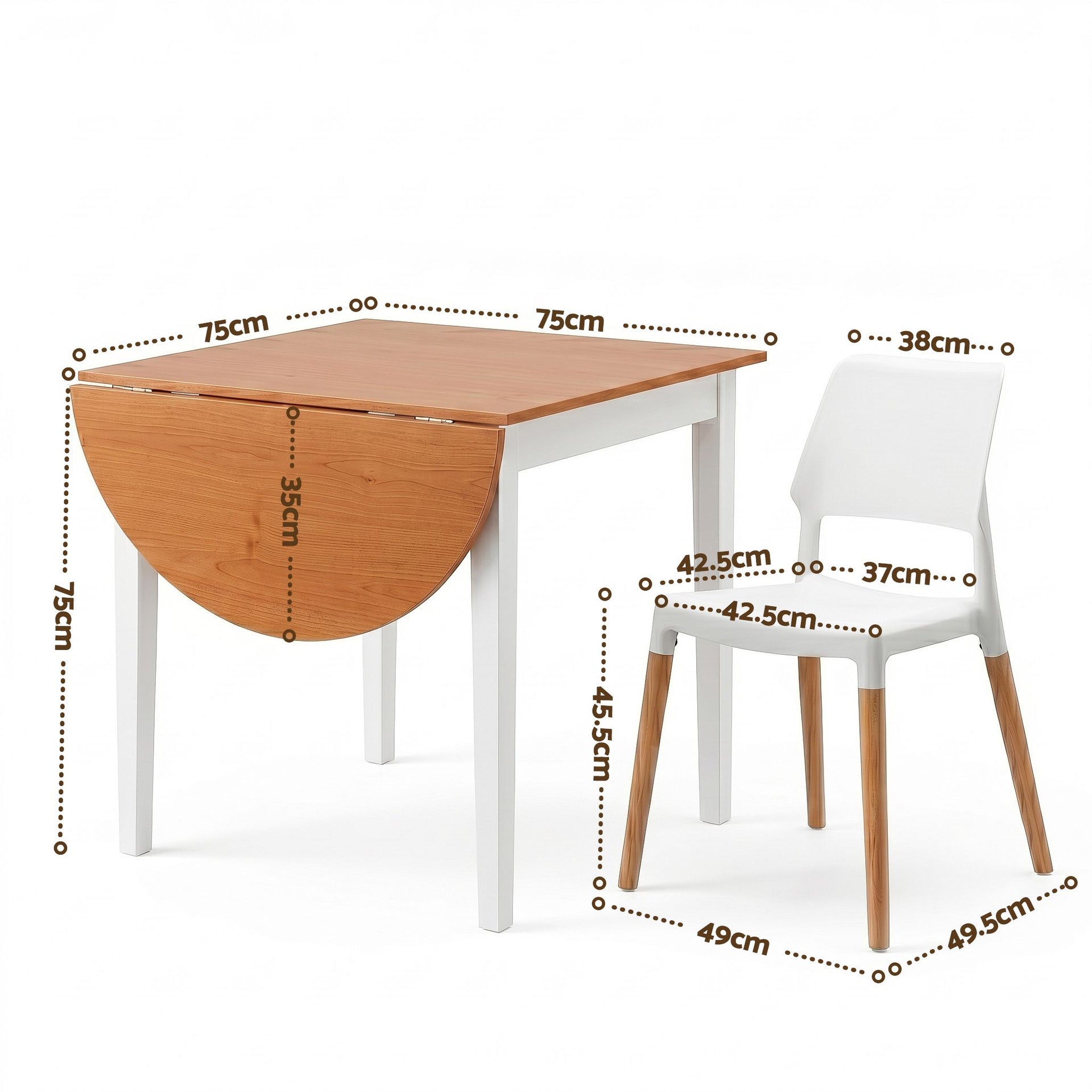 Artiss Dining Table and Chairs Set 5PCS, 75-110cm Drop-Leaf Table, with 4 Dining Chairs White Wooden, 4 Seater Dining Table Set for Kitchen, Apartment, Café Awezingly