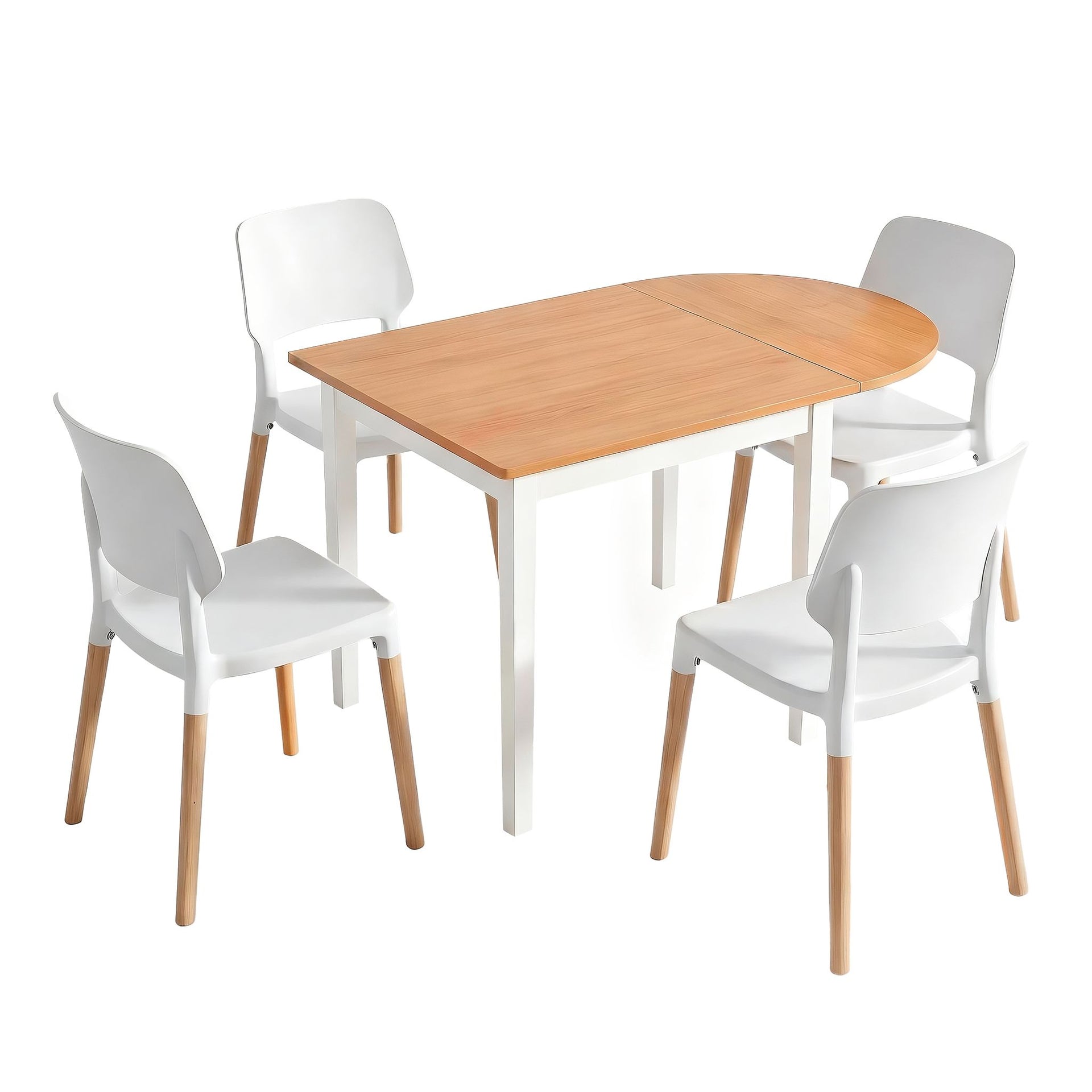 Artiss Dining Table and Chairs Set 5PCS, 75-110cm Drop-Leaf Table, with 4 Dining Chairs White Wooden, 4 Seater Dining Table Set for Kitchen, Apartment, Café Awezingly