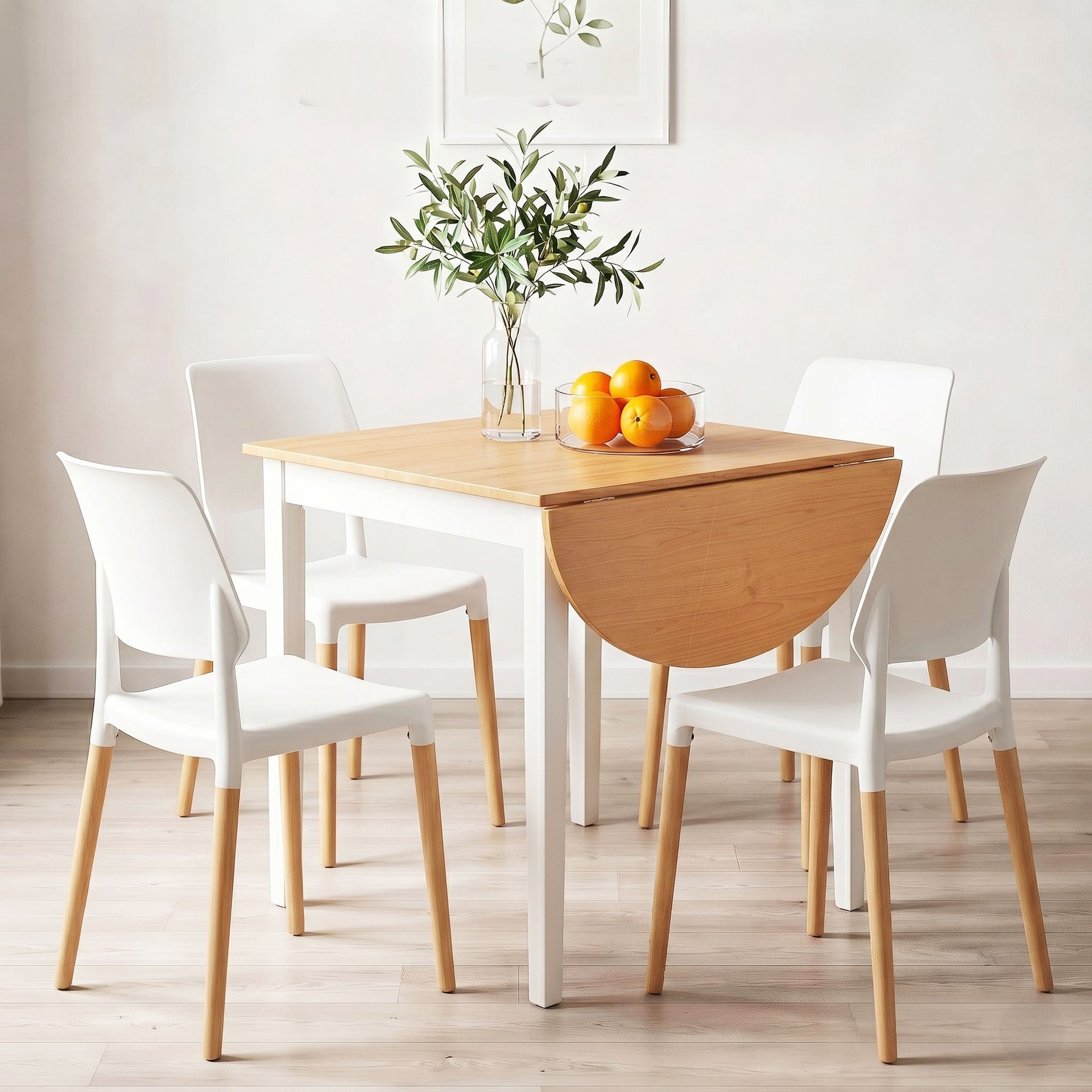 Artiss Dining Table and Chairs Set 5PCS, 75-110cm Drop-Leaf Table, with 4 Dining Chairs White Wooden, 4 Seater Dining Table Set for Kitchen, Apartment, Café Awezingly