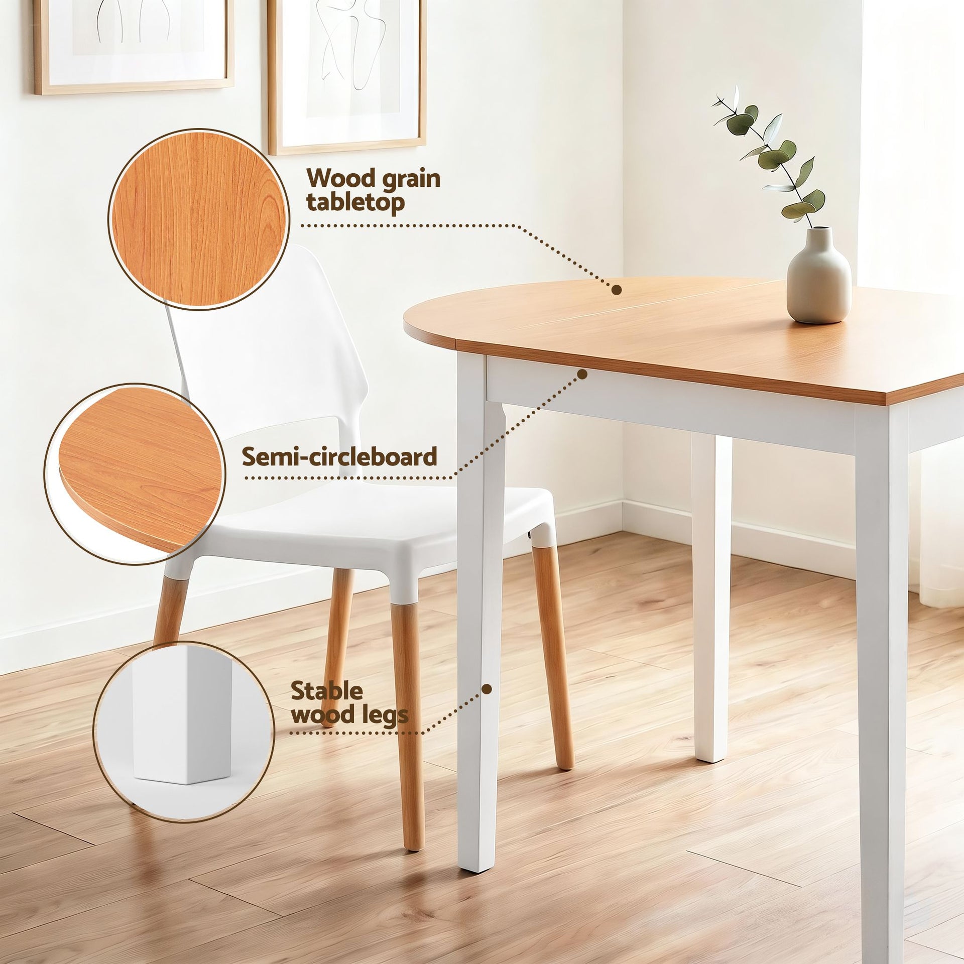 Artiss Dining Table and Chairs Set 5PCS, 75-110cm Drop-Leaf Table, with 4 Dining Chairs White Wooden, 4 Seater Dining Table Set for Kitchen, Apartment, Café Awezingly
