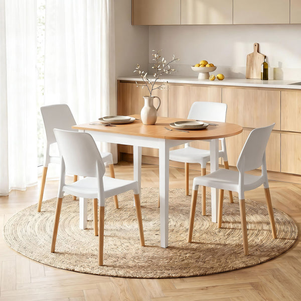 Artiss Dining Table and Chairs Set 5PCS, 75-110cm Drop-Leaf Table, with 4 Dining Chairs White Wooden, 4 Seater Dining Table Set for Kitchen, Apartment, Café Awezingly