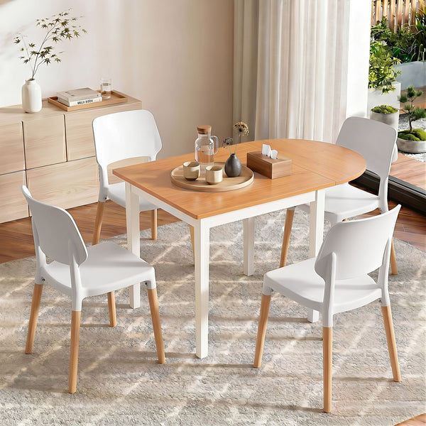 Artiss Dining Table and Chairs Set 5PCS, 75-110cm Drop-Leaf Table, with 4 Dining Chairs White Wooden, 4 Seater Dining Table Set for Kitchen, Apartment, Café Awezingly