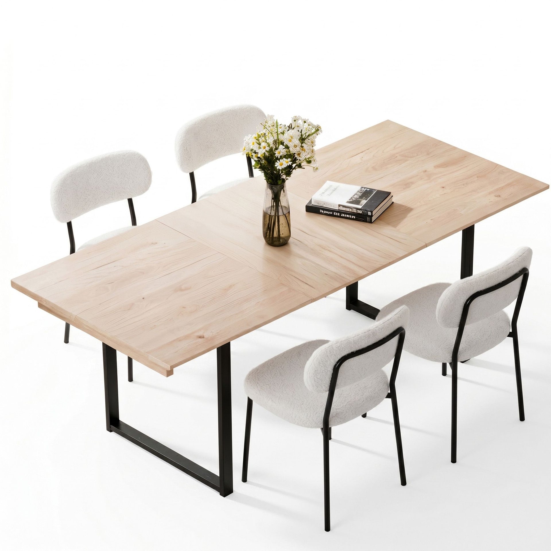 Artiss 200cm Extendable Dining Table Set with 4x Dining Chairs Sherpa White Awezingly