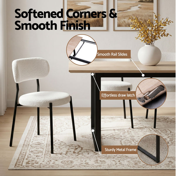 Artiss 200cm Extendable Dining Table Set with 4x Dining Chairs Sherpa White Awezingly