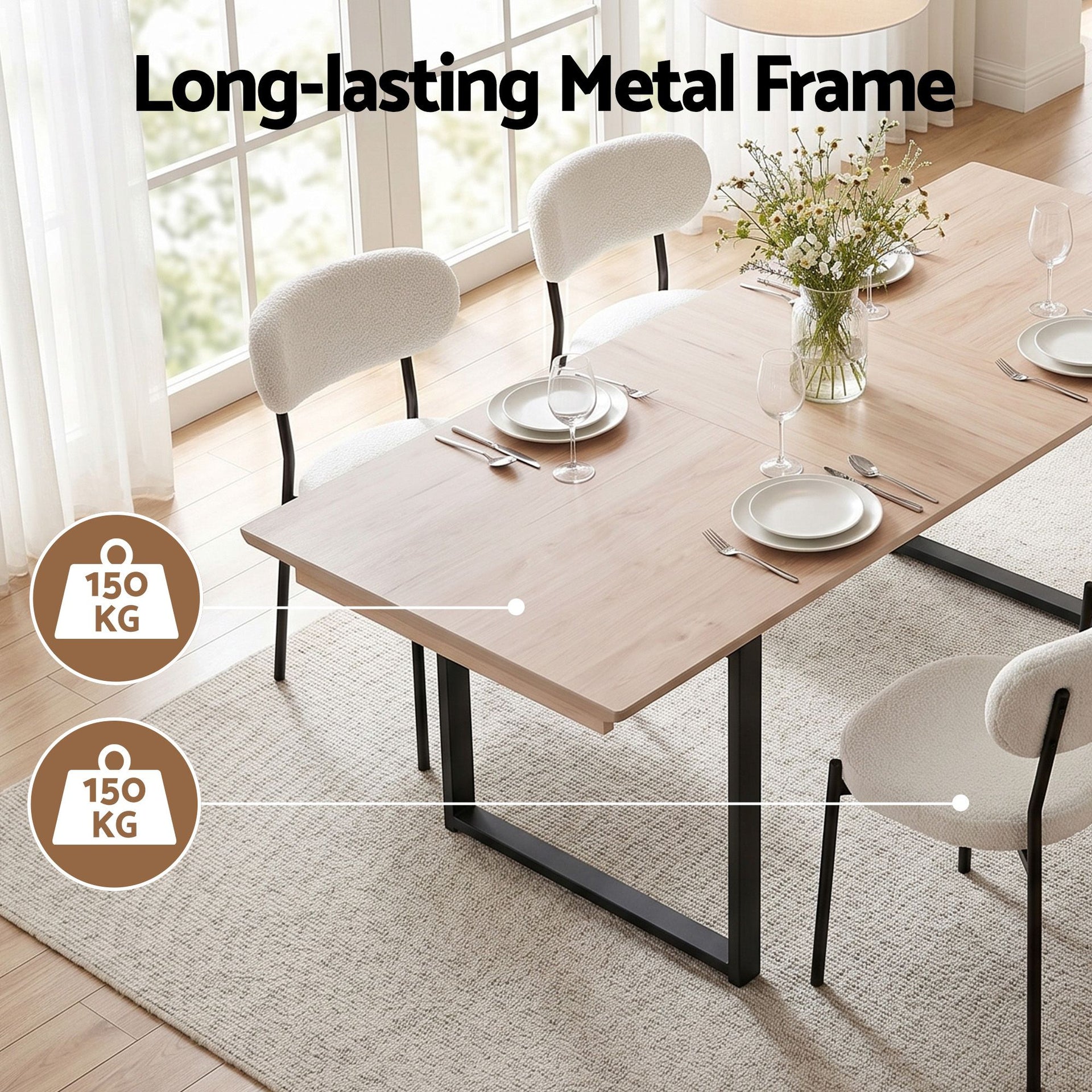 Artiss 200cm Extendable Dining Table Set with 4x Dining Chairs Sherpa White Awezingly