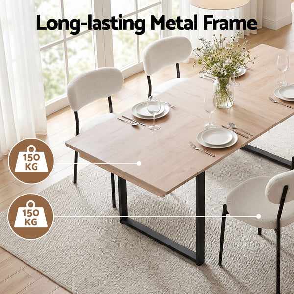 Artiss 200cm Extendable Dining Table Set with 4x Dining Chairs Sherpa White Awezingly