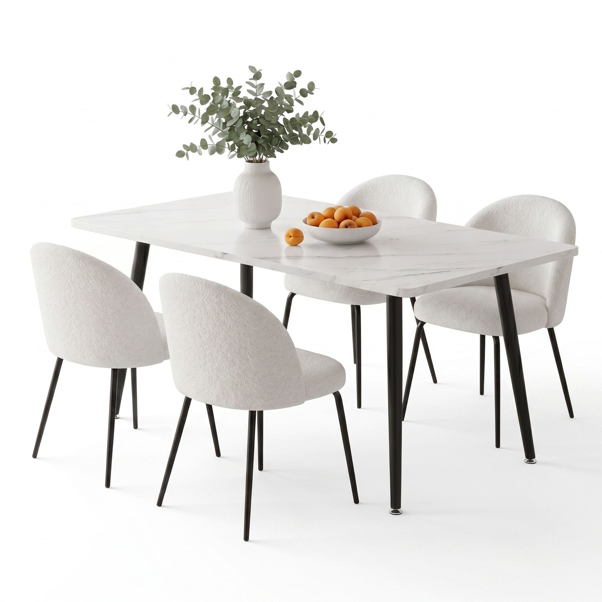 1 Artiss Dining Table and 4 Chairs Set White Marble Style Awezingly
