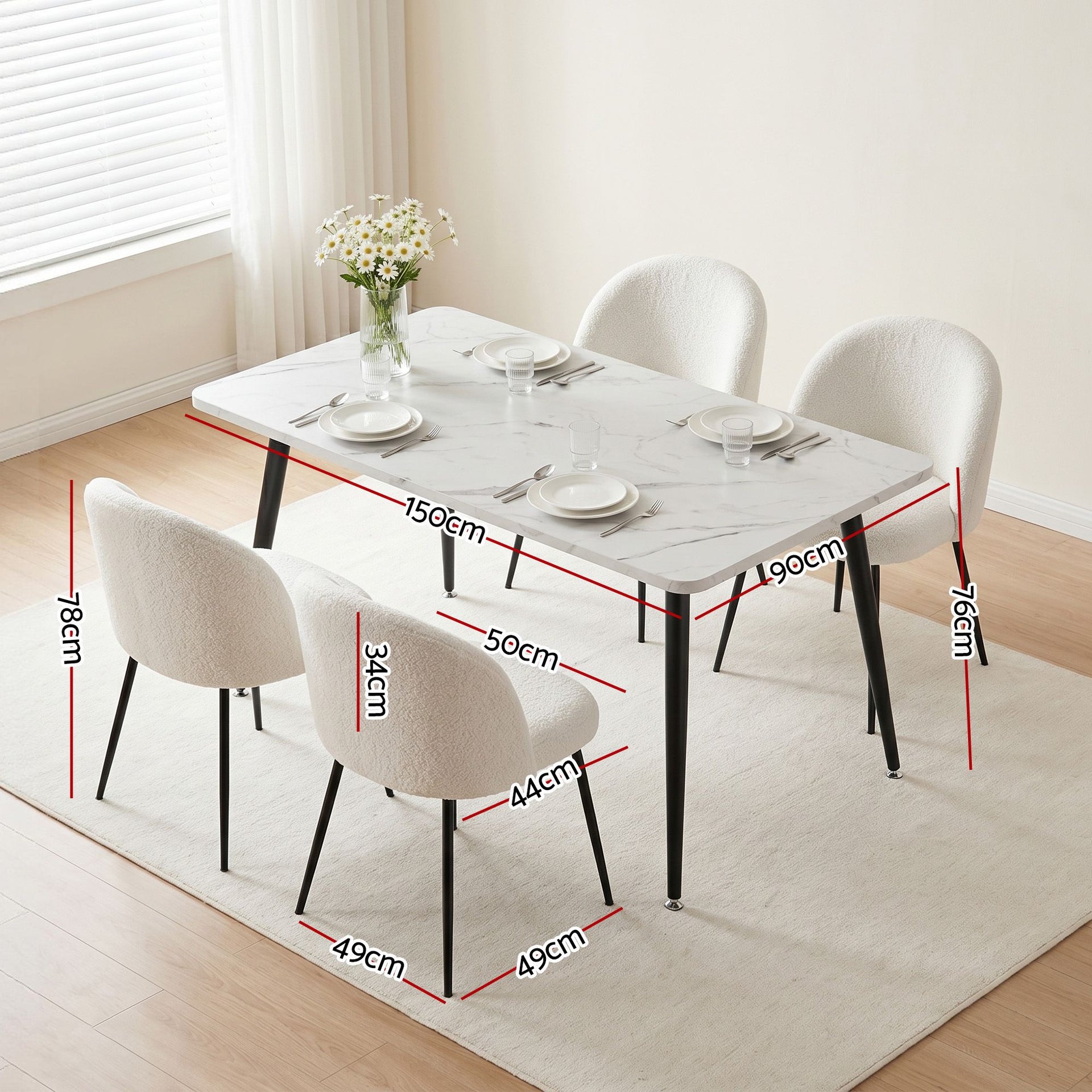 1 Artiss Dining Table and 4 Chairs Set White Marble Style Awezingly