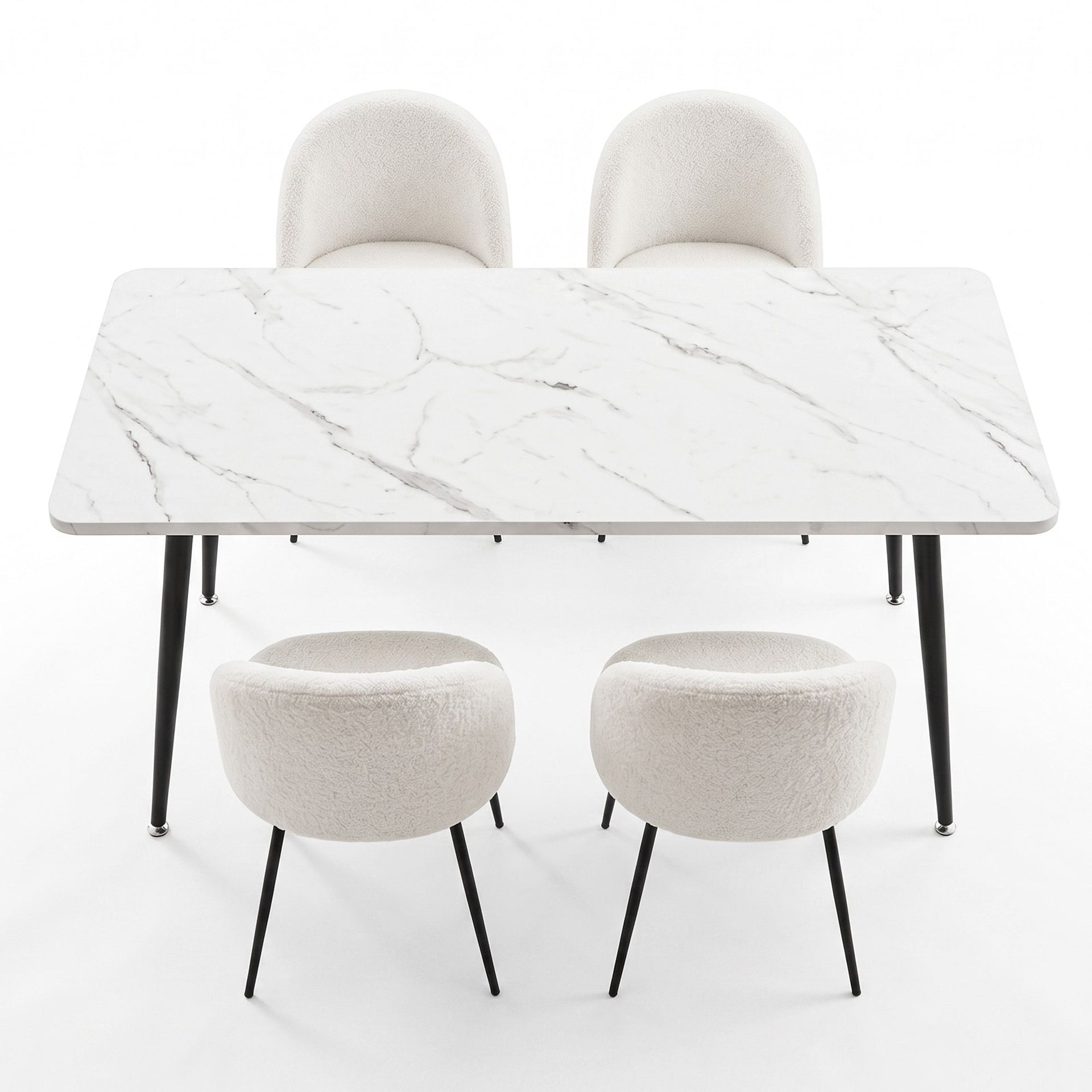 1 Artiss Dining Table and 4 Chairs Set White Marble Style Awezingly
