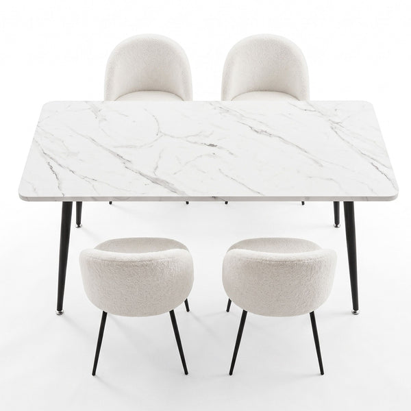 1 Artiss Dining Table and 4 Chairs Set White Marble Style Awezingly