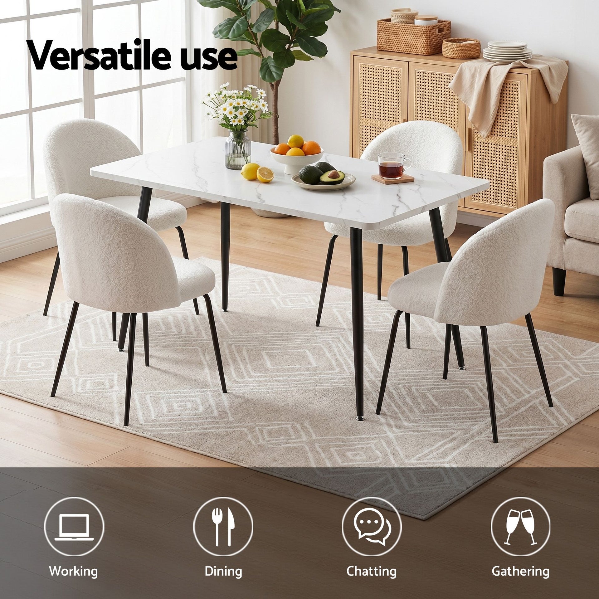 1 Artiss Dining Table and 4 Chairs Set White Marble Style Awezingly