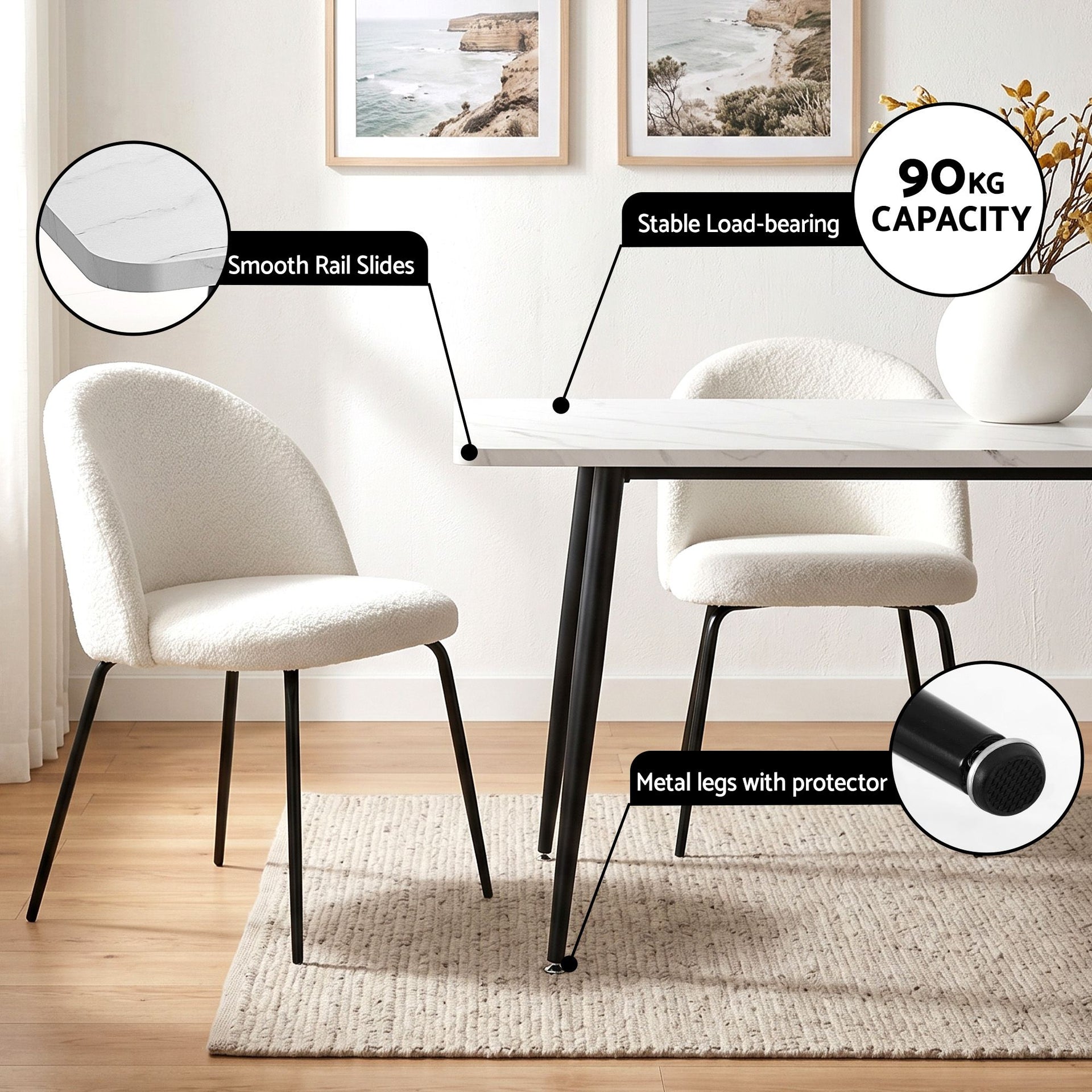 1 Artiss Dining Table and 4 Chairs Set White Marble Style Awezingly