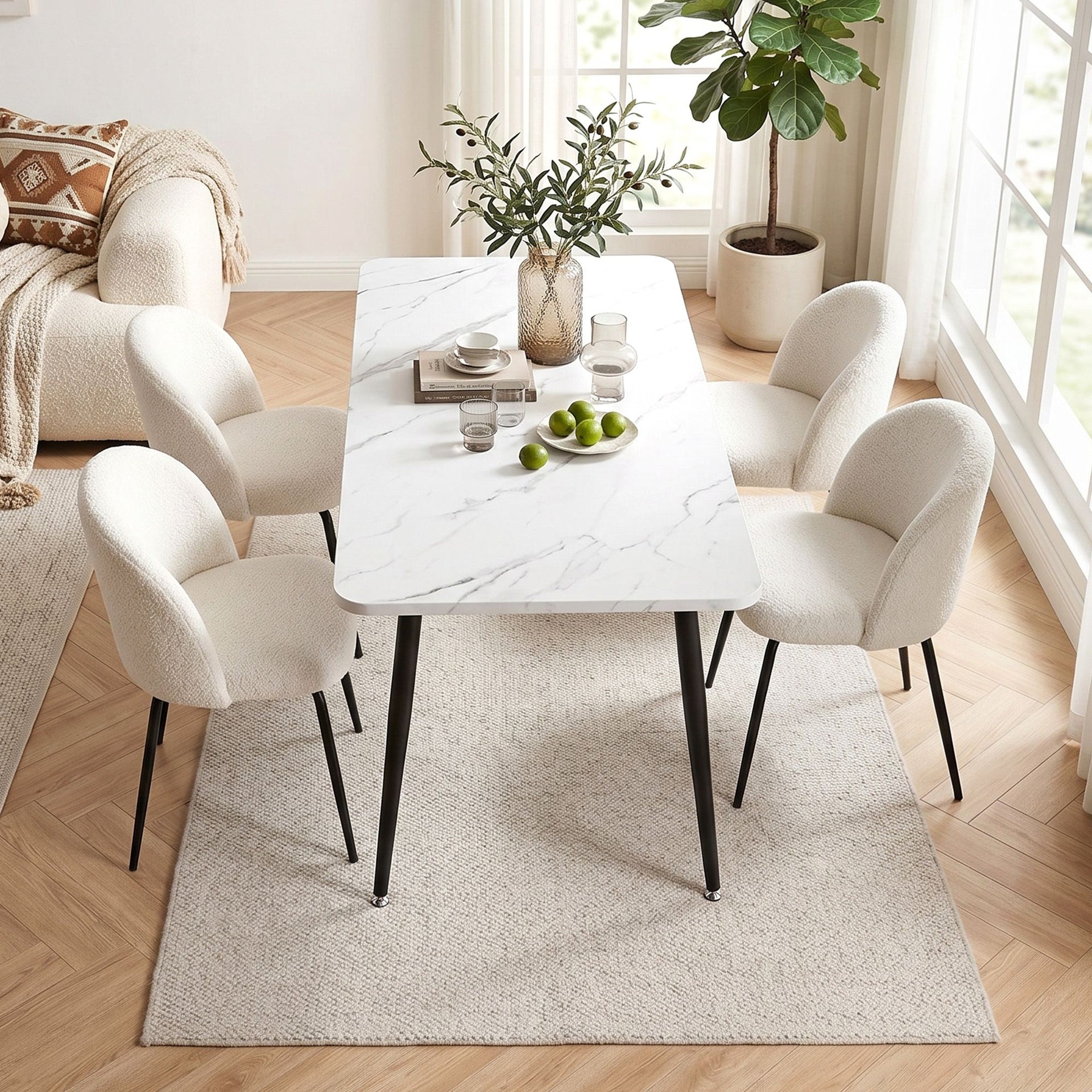 1 Artiss Dining Table and 4 Chairs Set White Marble Style Awezingly
