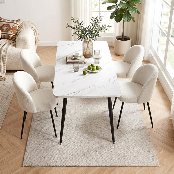 1 Artiss Dining Table and 4 Chairs Set White Marble Style Awezingly