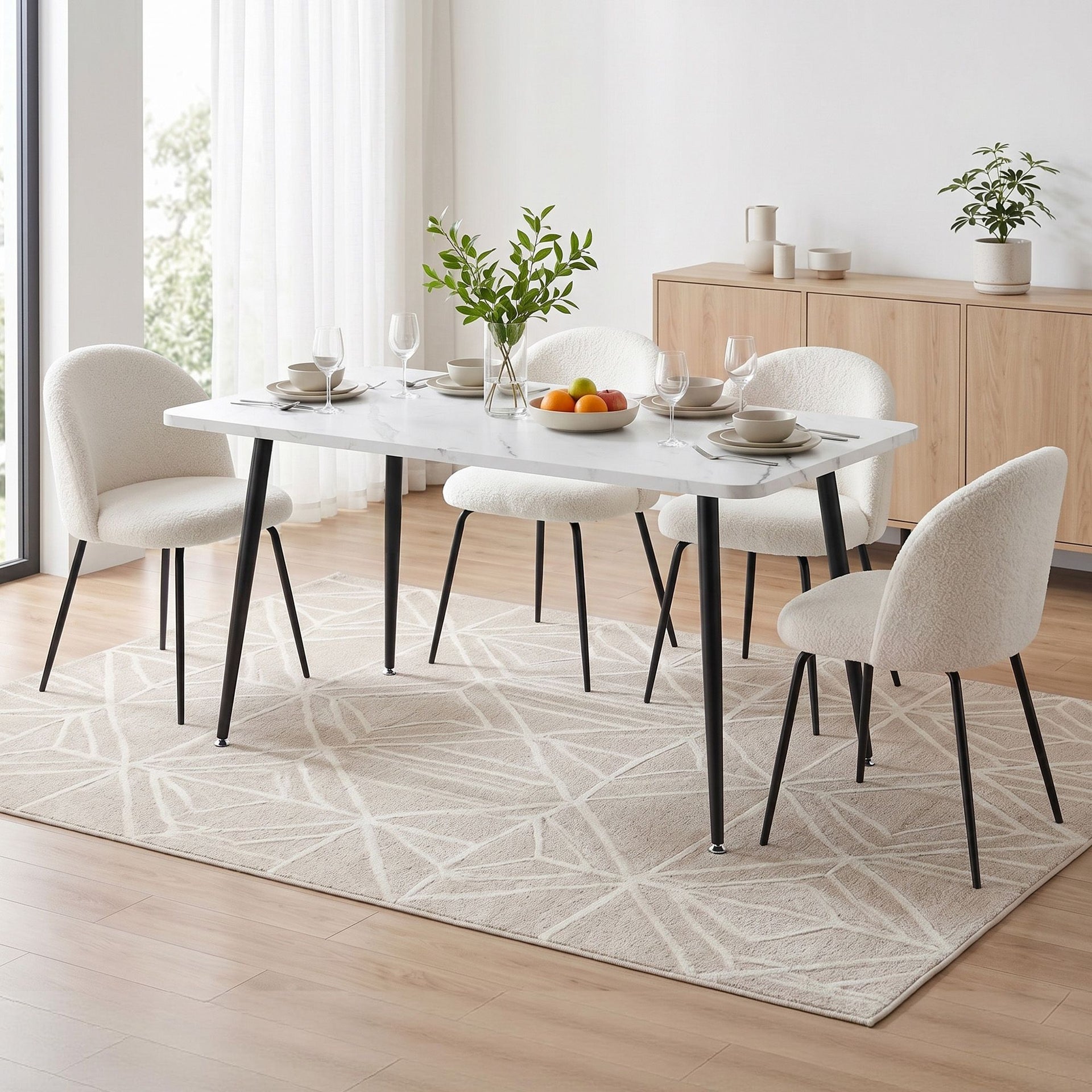 1 Artiss Dining Table and 4 Chairs Set White Marble Style Awezingly
