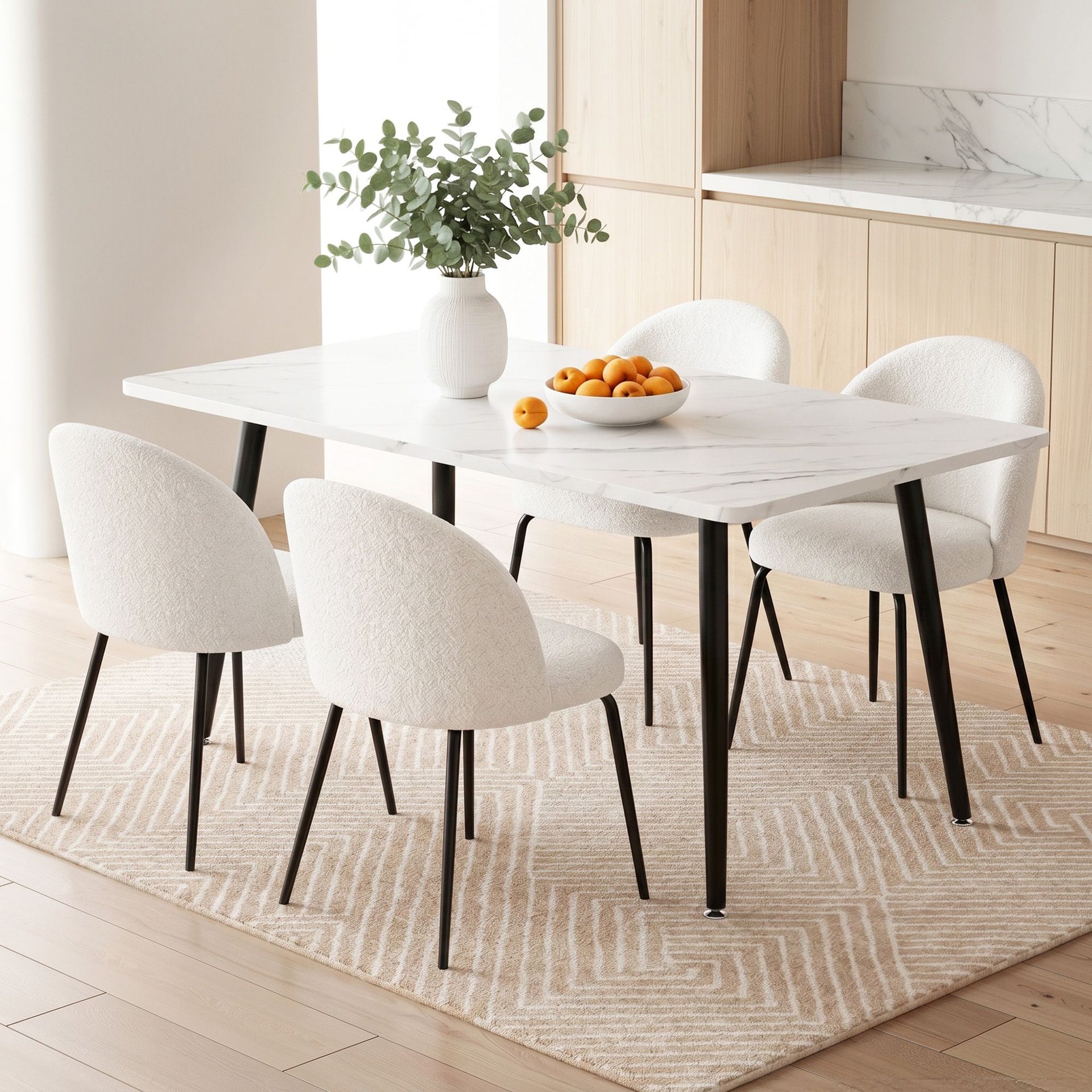 1 Artiss Dining Table and 4 Chairs Set White Marble Style Awezingly