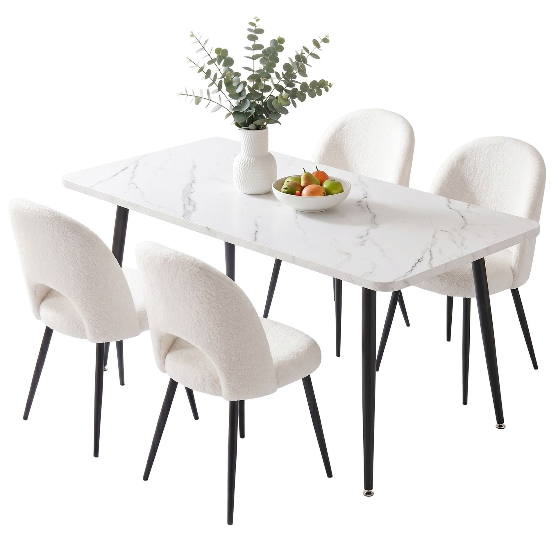 Artiss Dining Table and Chairs Set 5pcs Kitchen Furniture Marble White Awezingly