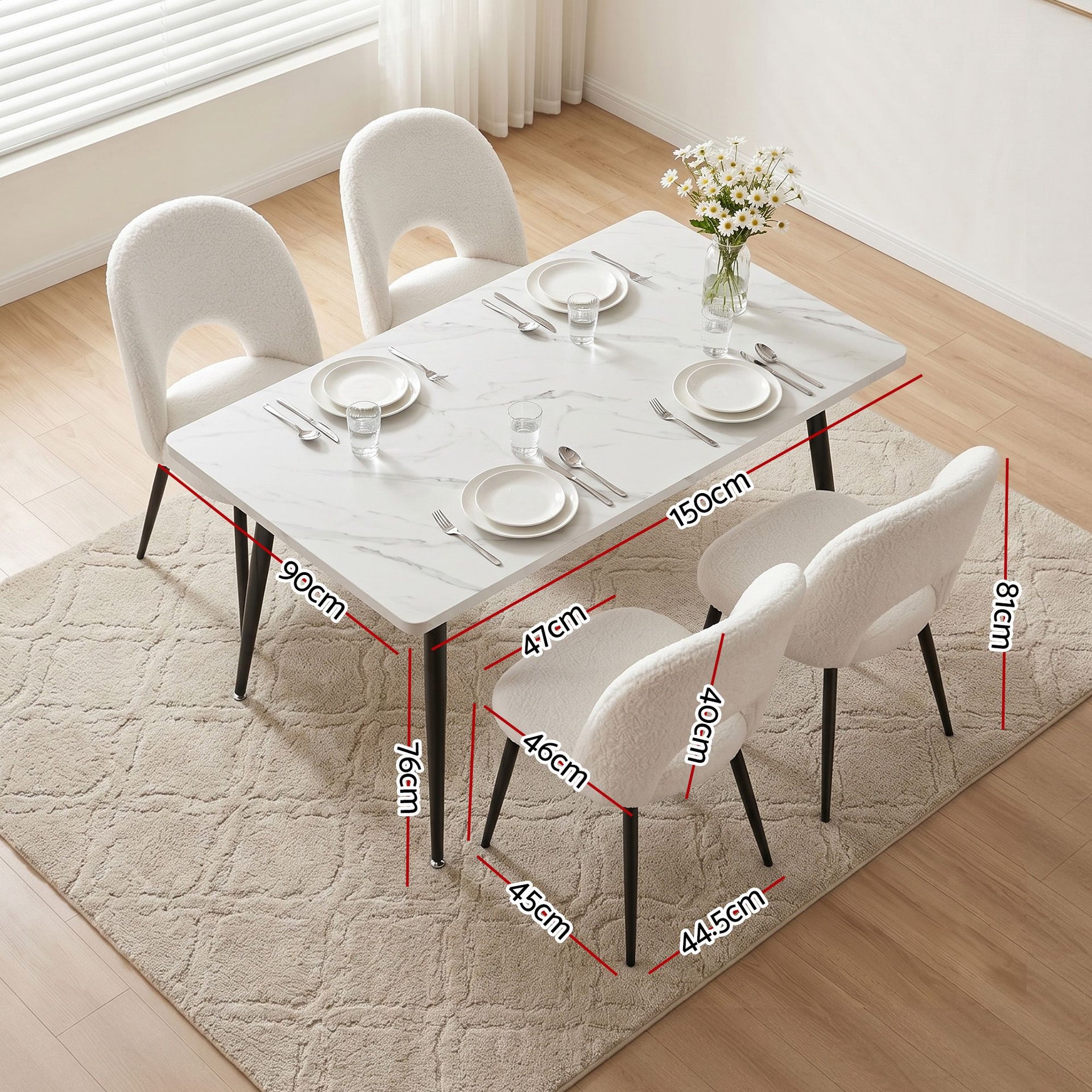 Artiss Dining Table and Chairs Set 5pcs Kitchen Furniture Marble White Awezingly