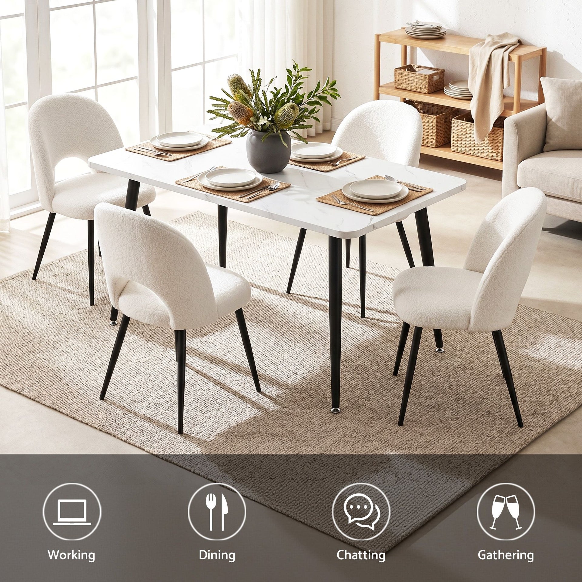 Artiss Dining Table and Chairs Set 5pcs Kitchen Furniture Marble White Awezingly