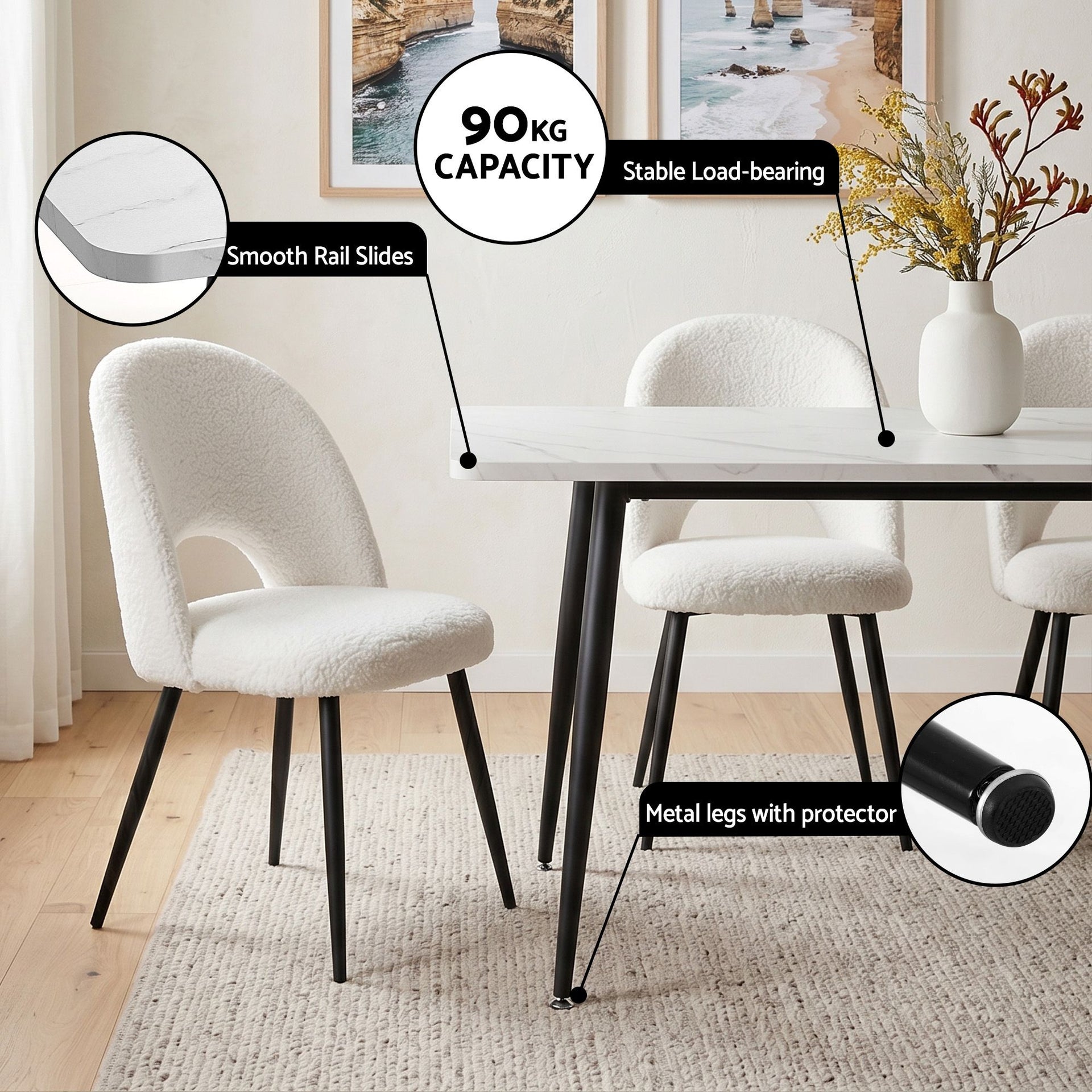 Artiss Dining Table and Chairs Set 5pcs Kitchen Furniture Marble White Awezingly