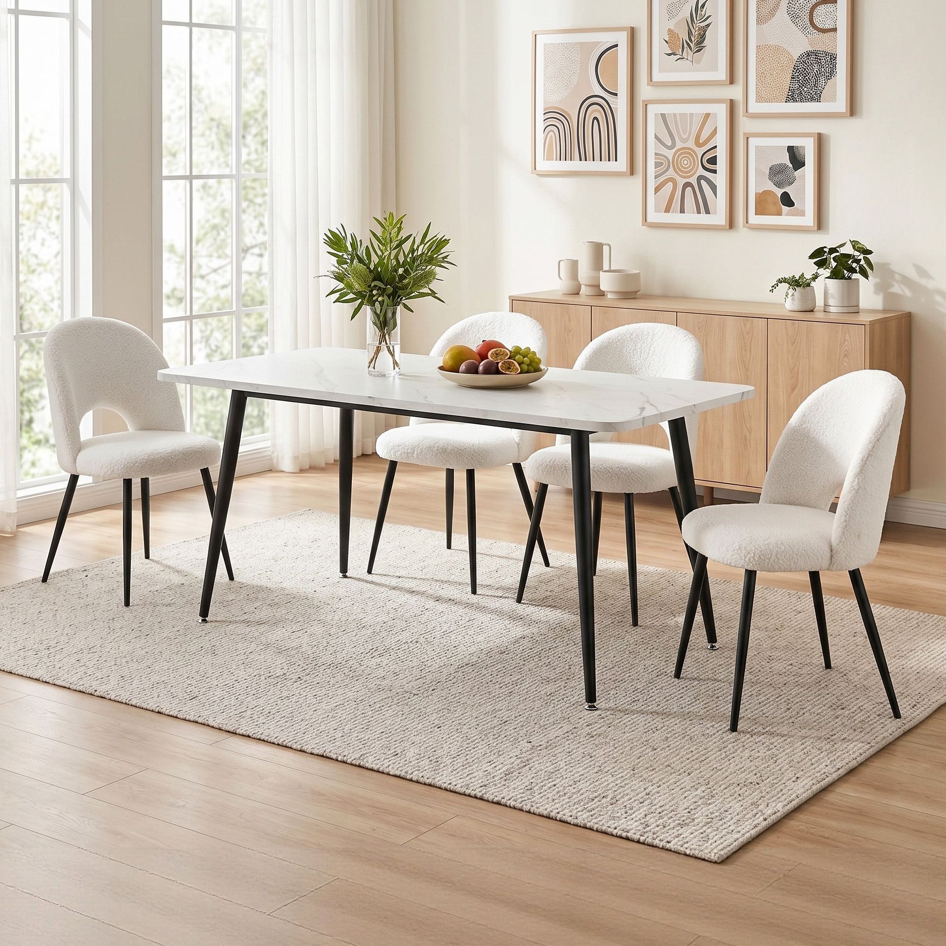 Artiss Dining Table and Chairs Set 5pcs Kitchen Furniture Marble White Awezingly