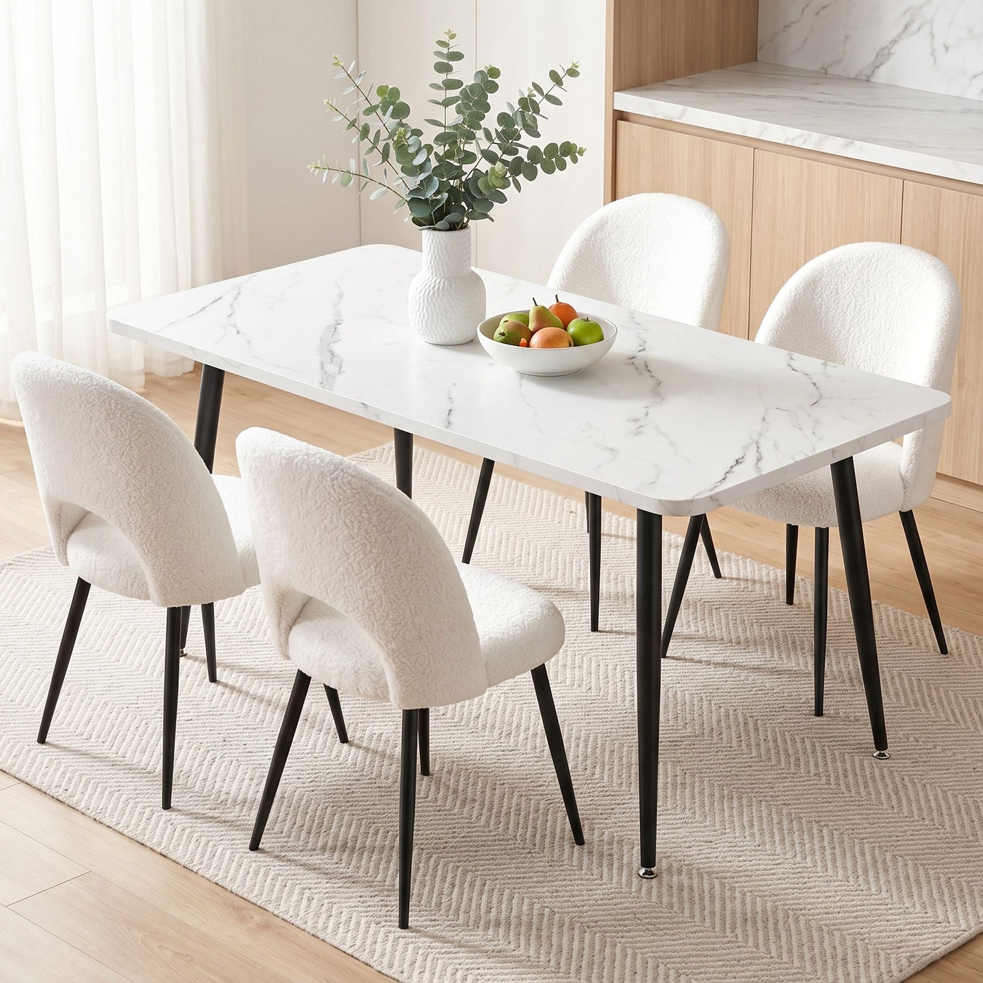 Artiss Dining Table and Chairs Set 5pcs Kitchen Furniture Marble White Awezingly