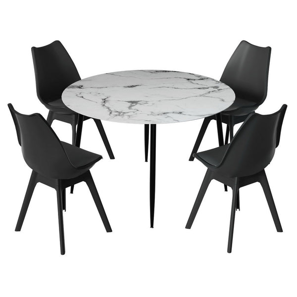 1 Artiss Dining Table and 4 Chairs Set Marble Black Artiss