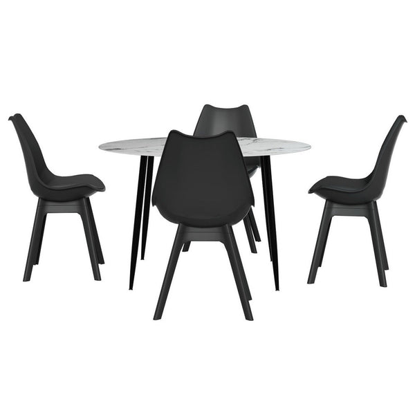 1 Artiss Dining Table and 4 Chairs Set Marble Black Artiss