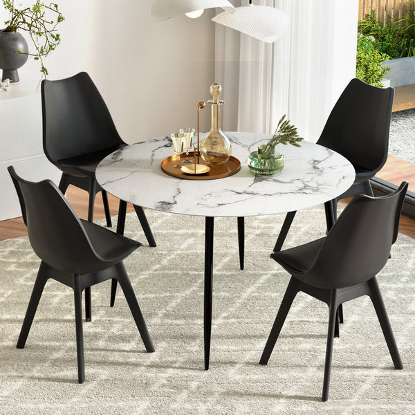 1 Artiss Dining Table and 4 Chairs Set Marble Black Artiss
