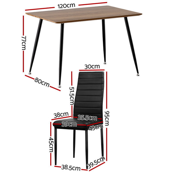 1 Artiss Dining Table and 4 Chairs Set Rectangle Metal Artiss