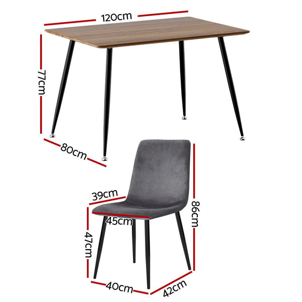 1 Artiss Dining Table and 4 Chairs Set Grey Velvet Artiss