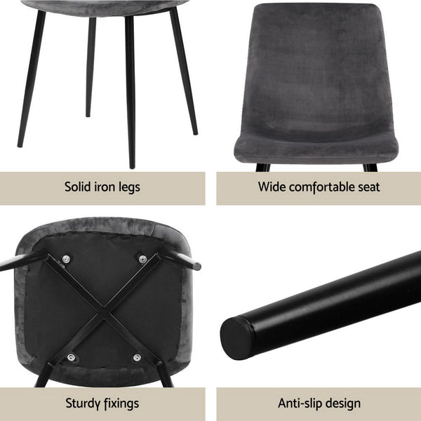 1 Artiss Dining Table and 4 Chairs Set Grey Velvet Artiss