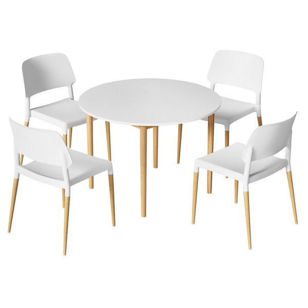 1 Artiss Dining Table and 4 Chairs Set White Wood Artiss