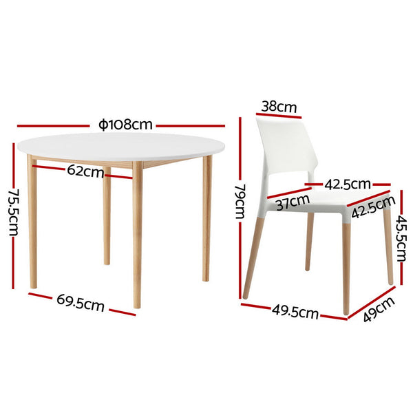 1 Artiss Dining Table and 4 Chairs Set White Wood Artiss