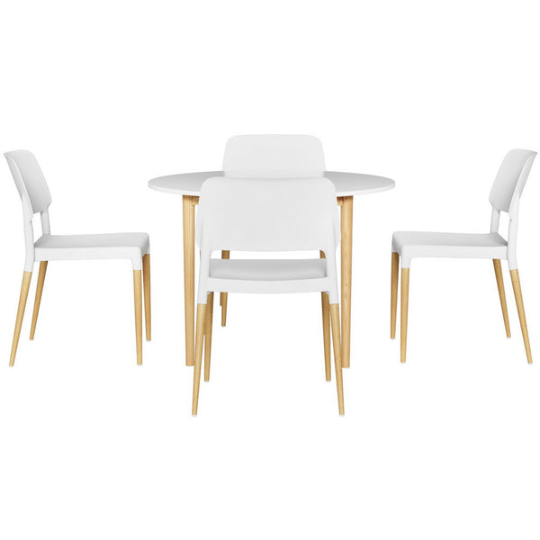 1 Artiss Dining Table and 4 Chairs Set White Wood Artiss