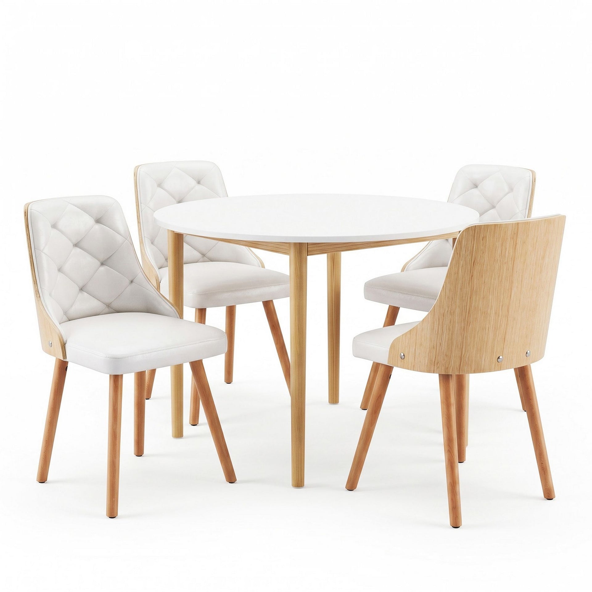 Artiss Dining Table and Chairs Set 5PCS Round 4 PU Leather Seater Dining Set White Awezingly