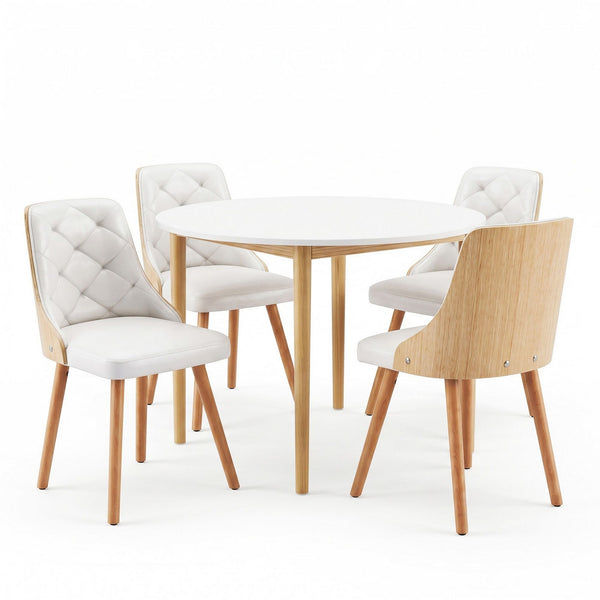 Artiss Dining Table and Chairs Set 5PCS Round 4 PU Leather Seater Dining Set White Awezingly