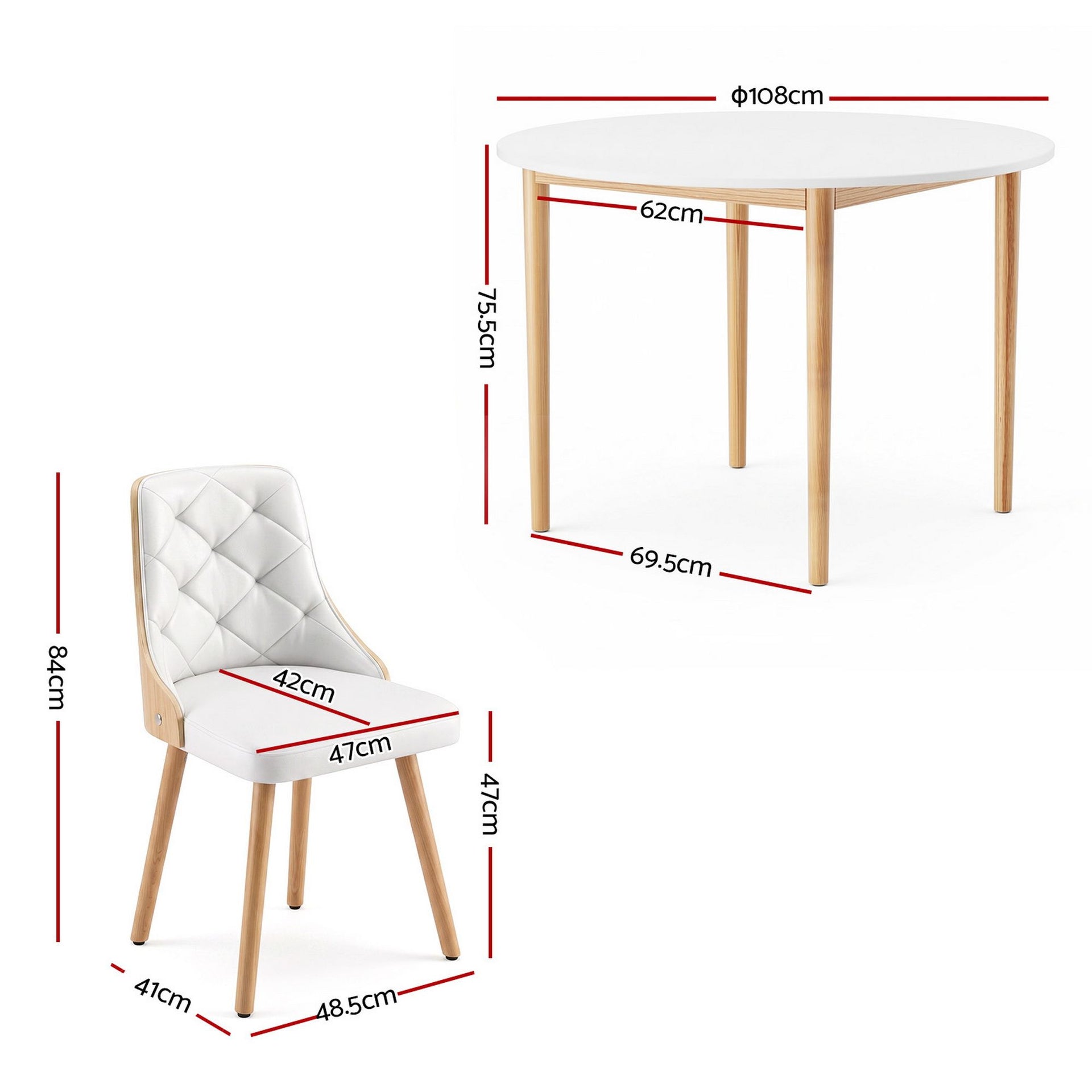 Artiss Dining Table and Chairs Set 5PCS Round 4 PU Leather Seater Dining Set White Awezingly