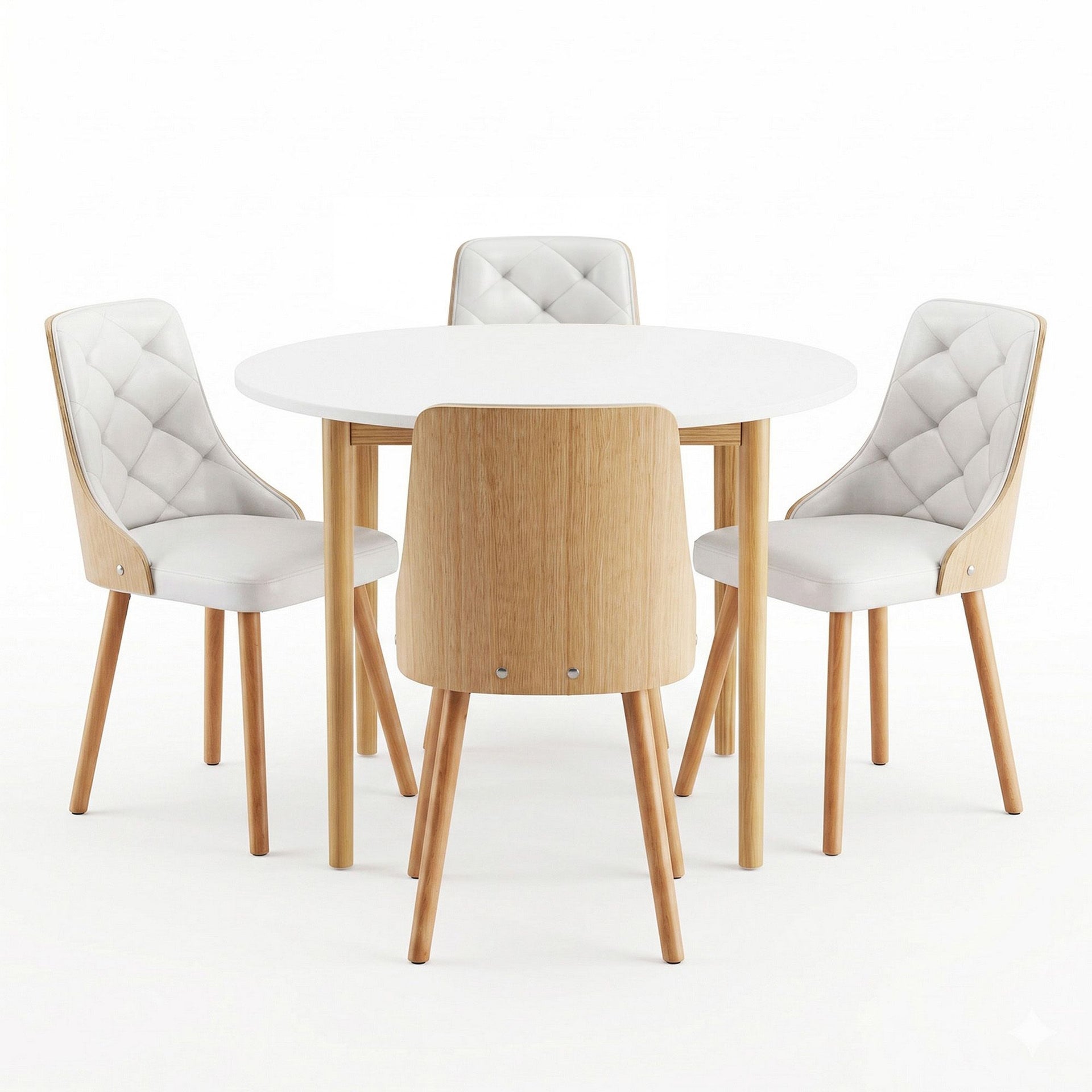 Artiss Dining Table and Chairs Set 5PCS Round 4 PU Leather Seater Dining Set White Awezingly