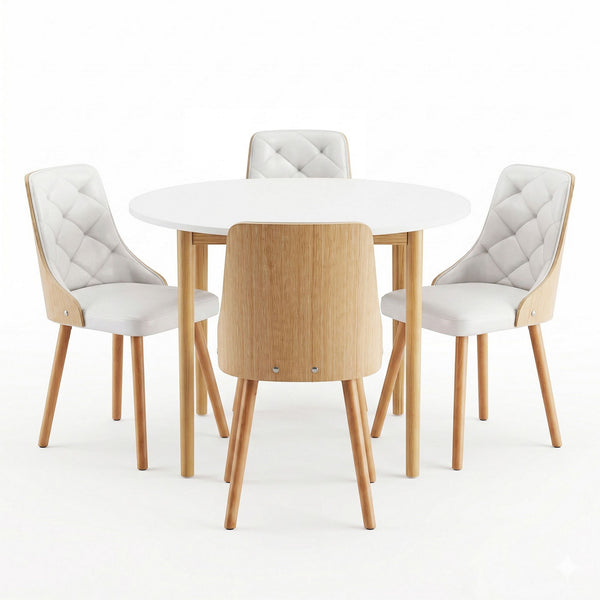 Artiss Dining Table and Chairs Set 5PCS Round 4 PU Leather Seater Dining Set White Awezingly