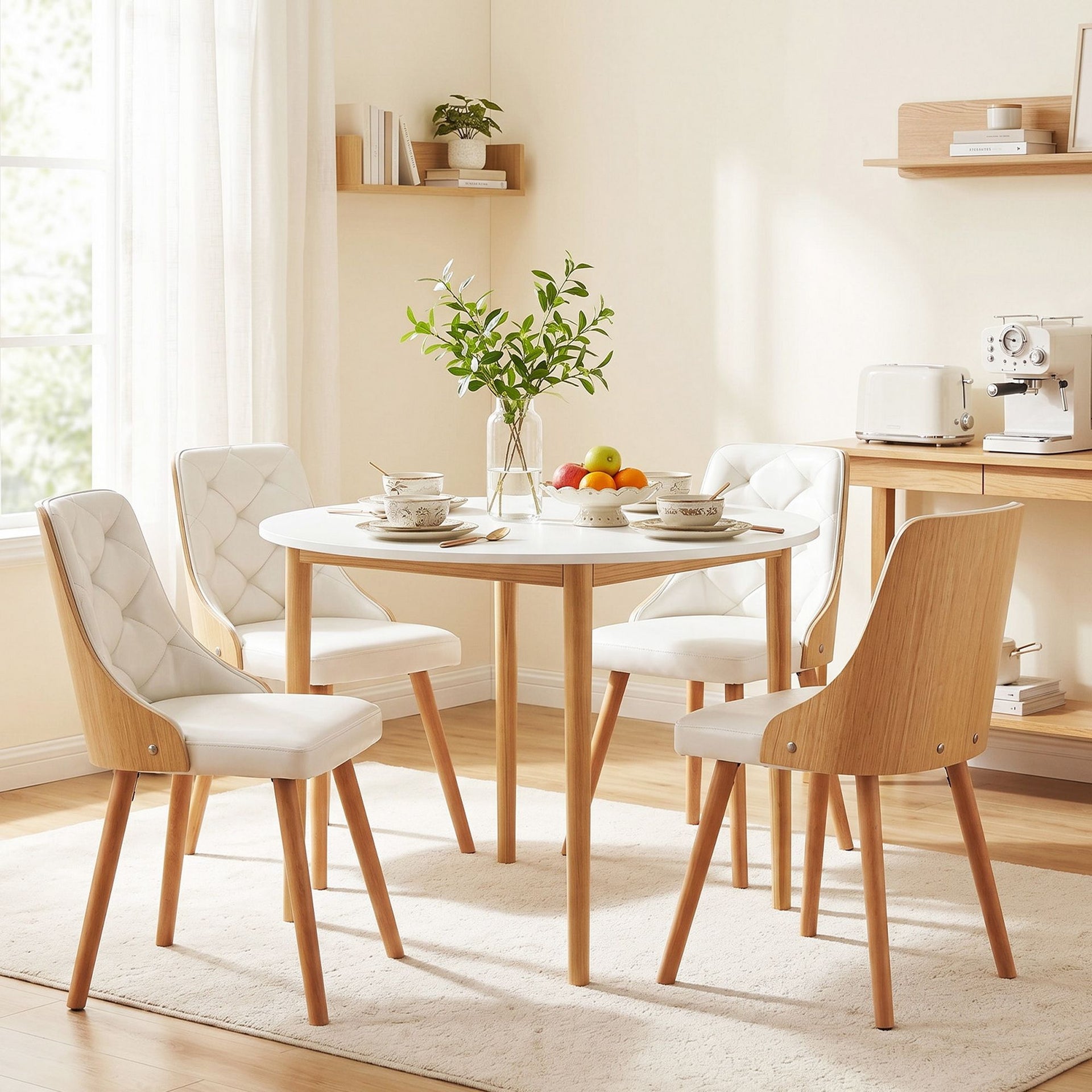 Artiss Dining Table and Chairs Set 5PCS Round 4 PU Leather Seater Dining Set White Awezingly