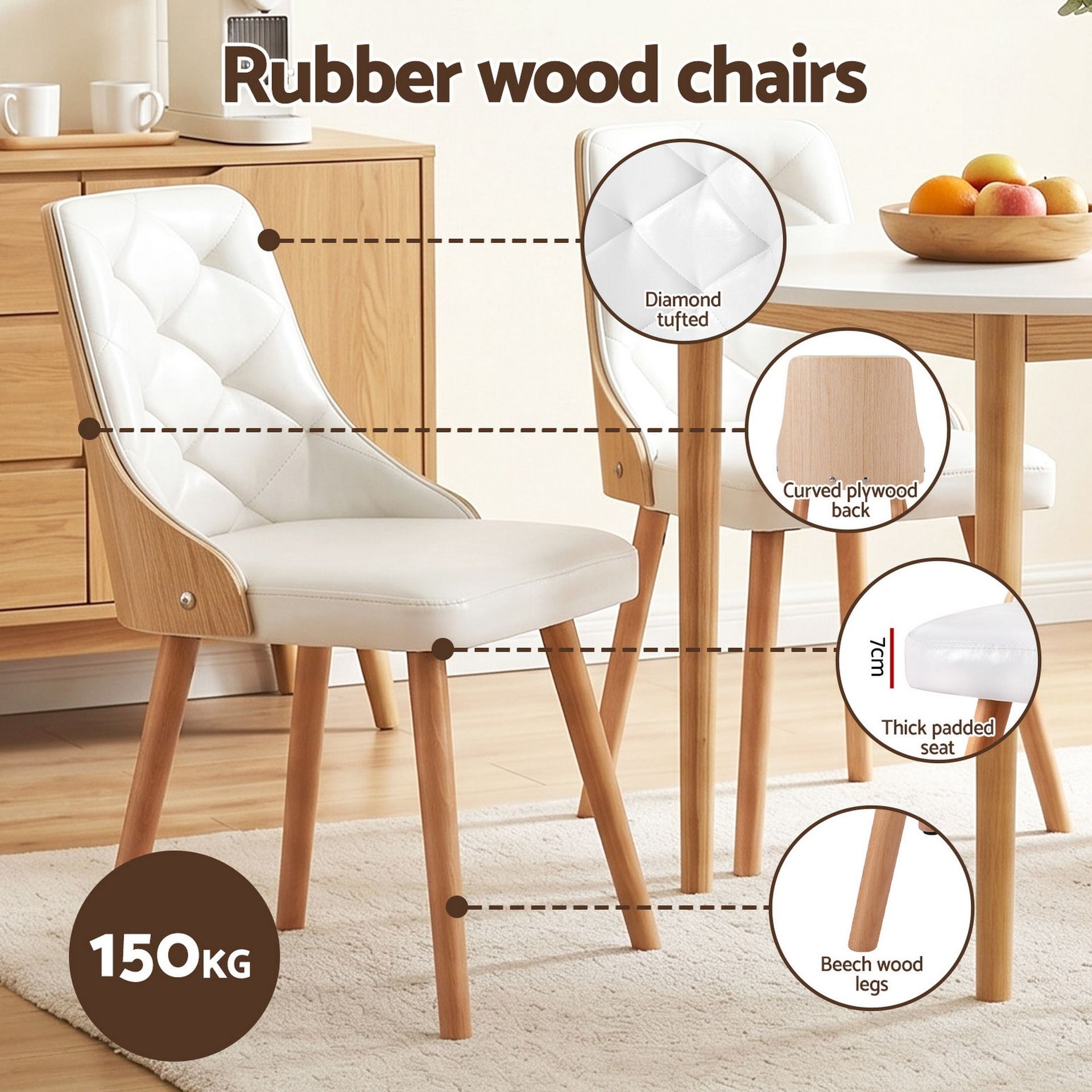 Artiss Dining Table and Chairs Set 5PCS Round 4 PU Leather Seater Dining Set White Awezingly