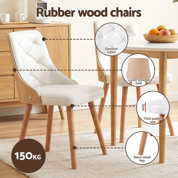 Artiss Dining Table and Chairs Set 5PCS Round 4 PU Leather Seater Dining Set White Awezingly