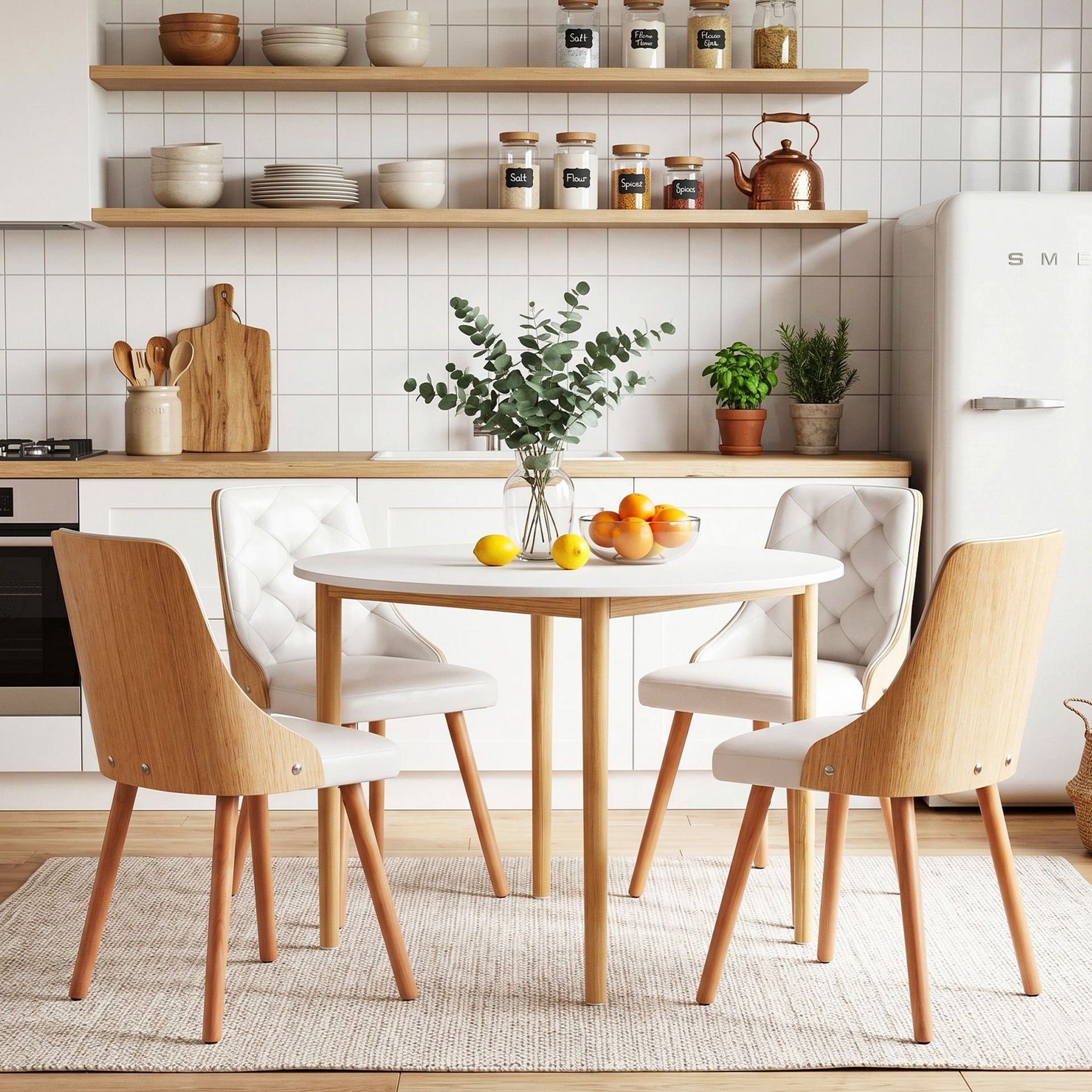 Artiss Dining Table and Chairs Set 5PCS Round 4 PU Leather Seater Dining Set White Awezingly